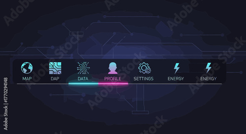 Futuristic User Interface Menu with High-Tech Style Navigation Symbols