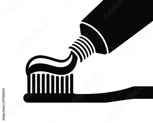 Toothpaste Tube Squeezing onto Toothbrush Icon