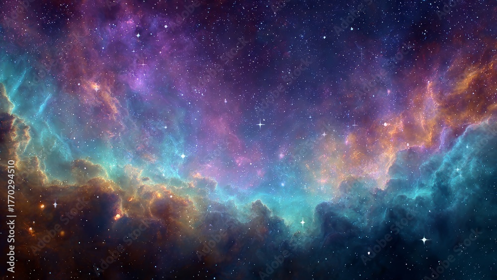 Naklejka premium A vibrant nebula with colorful cosmic clouds and countless stars in deep space