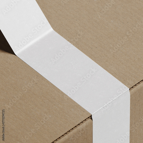Cardboard box with branded tape mockup. 3D rendering