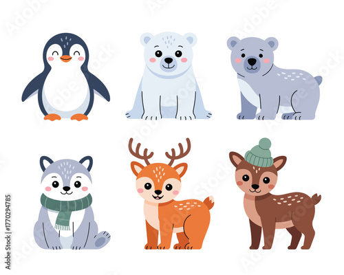 Adorable Winter and Forest Animals Cartoon Characters Set