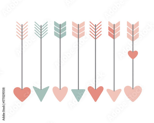 Pastel Arrows with Heart Tips, Cute Romantic Cupid Design