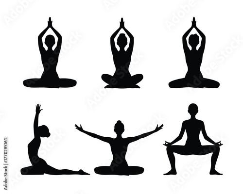 Yoga Poses Silhouettes Collection - Wellness and Meditation