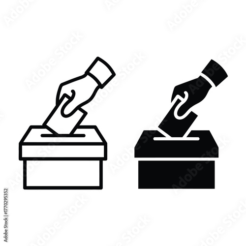 Voting Ballot Box Icon Set: Outline and Solid Styles