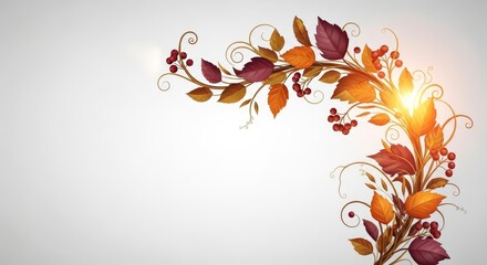 Autumnal Floral Swirl with Berries and Leaves suitable for background design