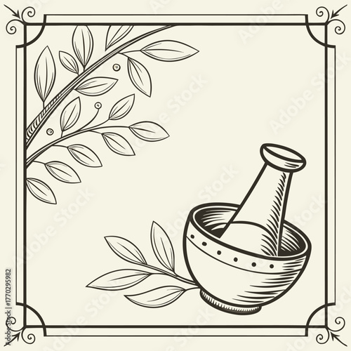Herbal Medicine Preparation and Natural Remedies in an Ancient Sketch Style