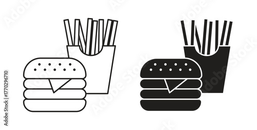 Burger Fries icon in doodle and stroke style.