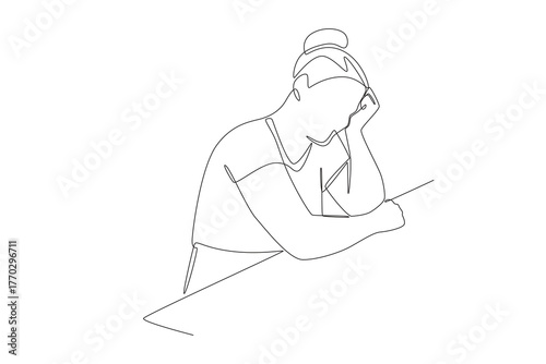 A sad woman. Blue monday concept one-line drawing