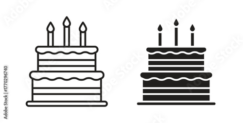 Cake icon in doodle and stroke style.