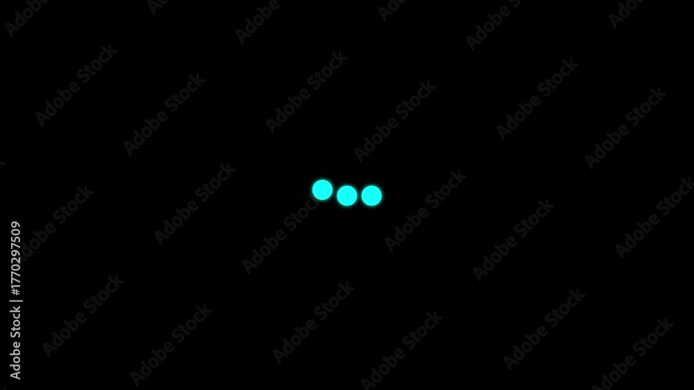 Animation loading bar 3 dots looping progress icon on black background ...