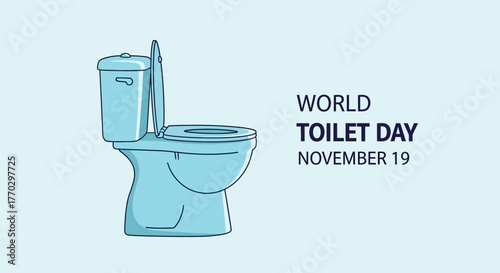 World Toilet Day illustration with a blue toilet on a light blue background.