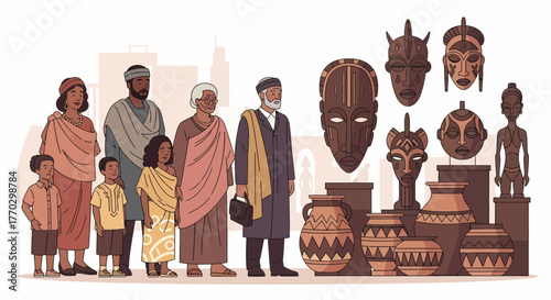 Celebrating Heritage Depicting A Multigenerational African Family With Artifacts
