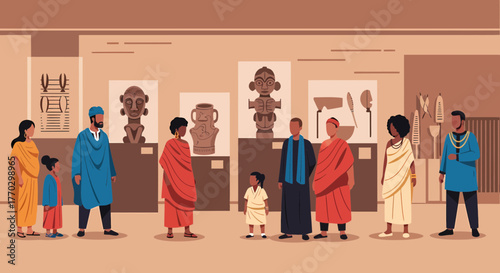 Cultural Immersion Visitors Enjoying African Art Exhibits At Museum