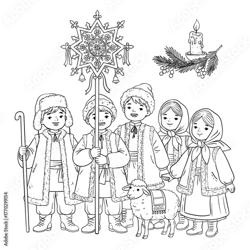 Children Caroling with Christmas Star
