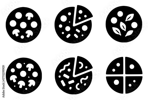 Silhouette Vector, Illustration of 6 Pizzas