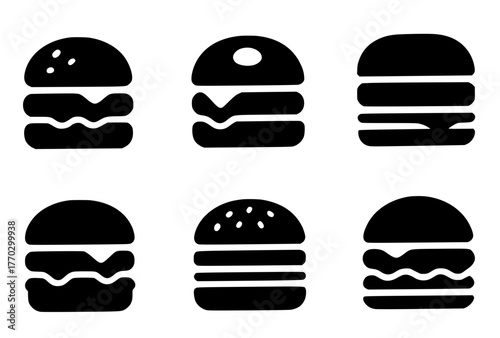Vector Silhouette, Illustration of 6 Burgers