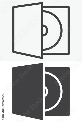 Compact disc case icon set in outline and solid style