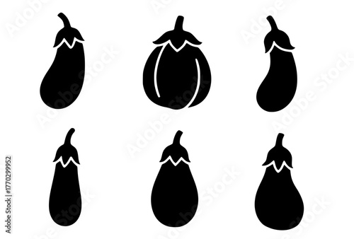 Vector Silhouette, Illustration of 6 Eggplants