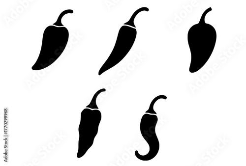 Vector Silhouette, Illustration of 5 Chili Peppers