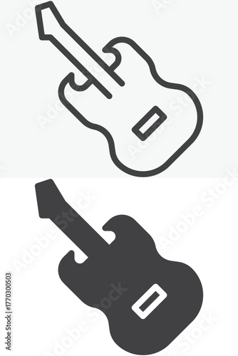 Electric guitar vector icon set in outline and solid style
