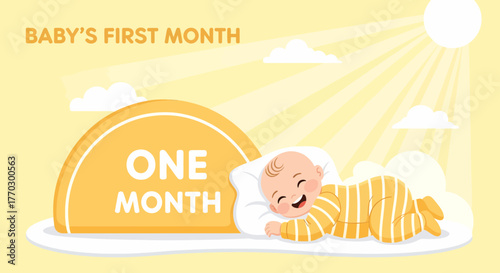 Adorable Newborn Baby Celebrate First Month Milestone Illustration