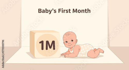Celebrating First Month Of Life Adorable Infant Milestone Illustration