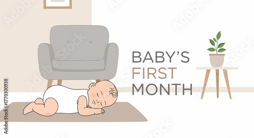 Infant Milestone Card First Month Celebrating Baby Sleeping Quietly