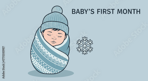 Newborn's Winter Dream Cute Baby Wrapped In Festive Blanket Illustration