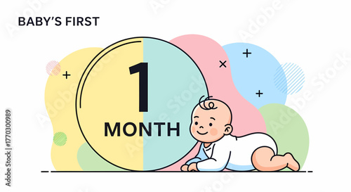 One Month Milestone Celebrating New Born Baby Development Illustration