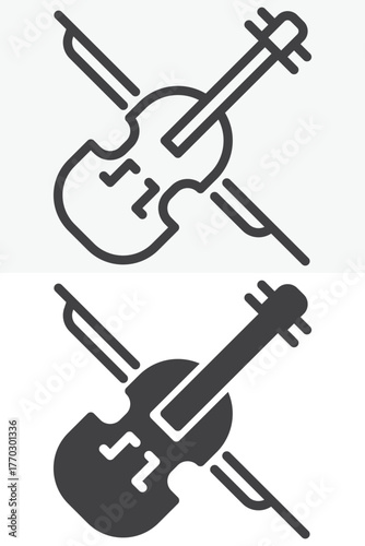 Violin vector icon set in outline and solid style