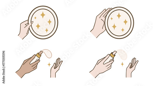 Illustration showing hands holding a plate with stars and applying lotion with sparkles around hands