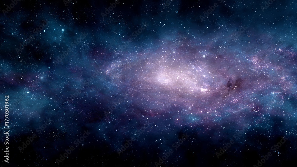 Fototapeta premium Swirling purple and blue galaxy filled with countless shining stars against a deep black cosmos