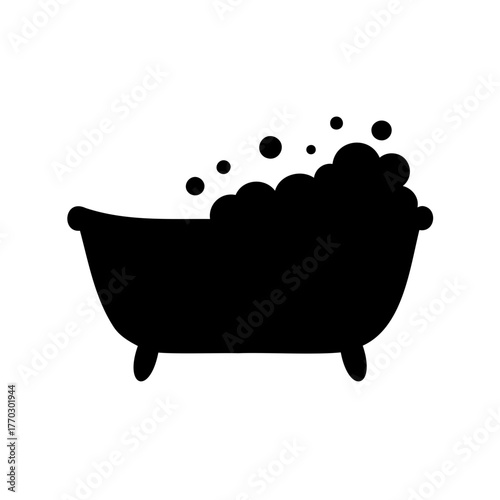 Black and White Bathtub Filled with Bubbles Simple and Clean Illustration