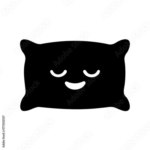 Black Pillow with Smiling Face Representing a Peaceful Night's Rest Concept