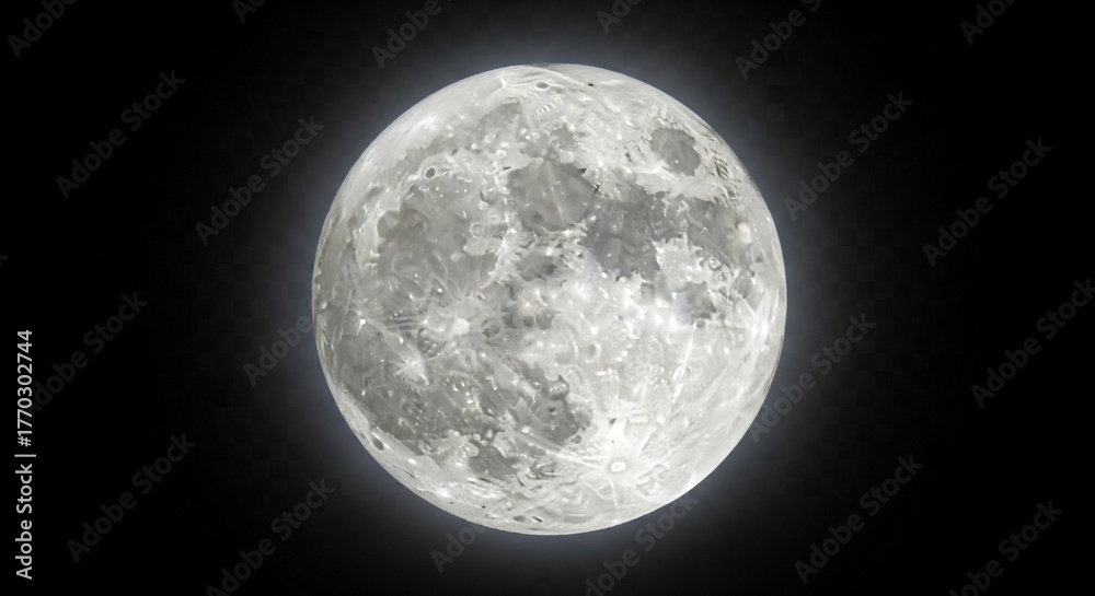Fototapeta premium Stunningly detailed full moon hangs majestically in the vast, dark expanse of space, inviting wonder and exploration of the cosmos.