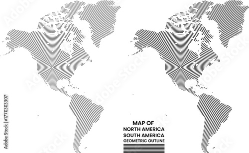 America vector map. North America and South America map with geometric round shape outline art