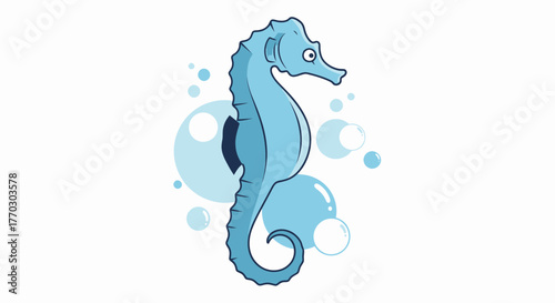 Seahorse With Bubbles Cartoon Style Undersea Creature Illustration