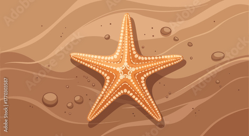 Seashore Scene Featuring Starfish On Sandy Beach Illustration
