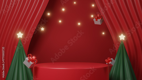 Bild auf Leinwand 3D podium display, Christmas background for presentation sale product