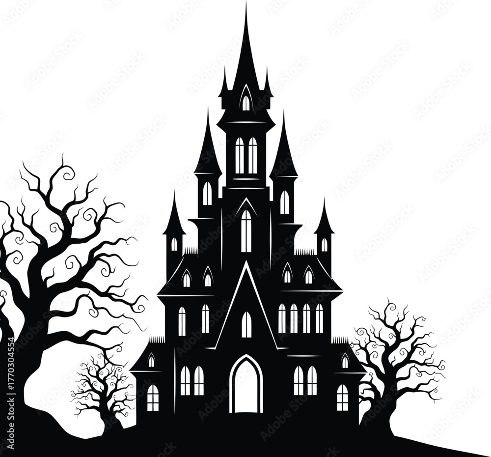 Obraz premium haunted house isolated on white background, a spooky scene