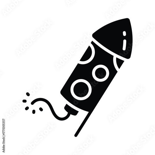 Icon of festive rocket, celebrating events with colorful explosions