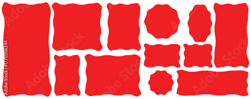  Vector wavy rectangles with red texture, irregular colorful text boxes. Crayon drawn squares and rectangles with wavy rough edges.doodle hand drawn frames with irregular uneven ... 