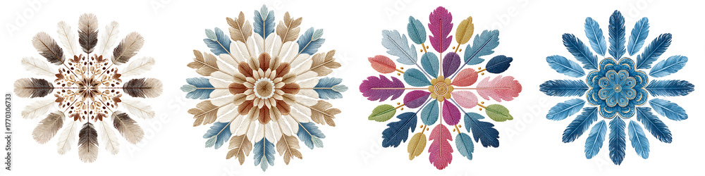 Fototapeta premium Ornamental Feather Mandala Set on White