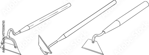 Vector line objects of garden instruments, perfect for farming, gardening, or rustic design projects.