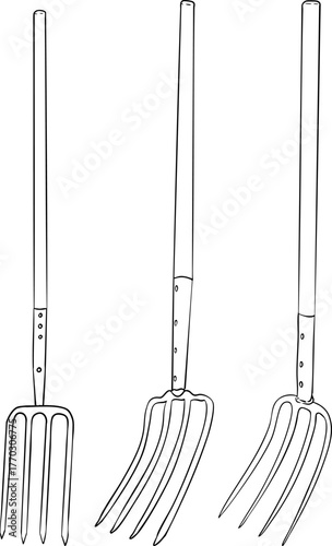 Vector line objects of garden instruments, perfect for farming, gardening, or rustic design projects.