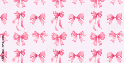 Seamless pattern with pink coquette bows. Coquette aesthetics. Vintage pink bows. Seamless pattern for a girl, coquette design. Romantic background with bows.