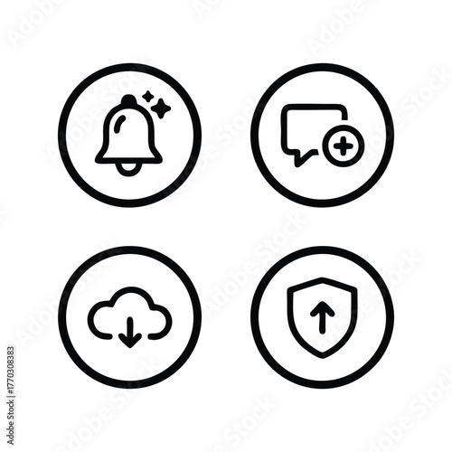 File & Document Action Icons: Info, Delete, Search, and Upload UI Vector Set