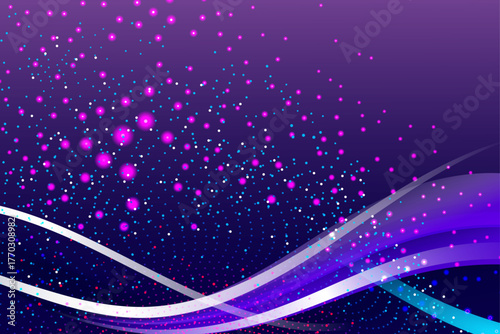 Based on the visual elements of deep purples, bright pink magenta and cyan particles, and flowing translucent waves, here are several abstract background