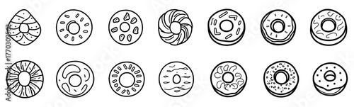 Doughnut Line Icon Set. Sweet Treat Line Icons – Donut Illustration Set.