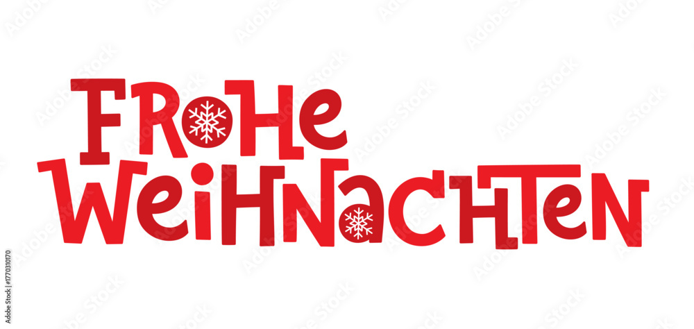 Fototapeta premium FROHE WEIHNACHTEN (HAPPY CHRISTMAS in German) red vector hand lettering banner with snowflake motif